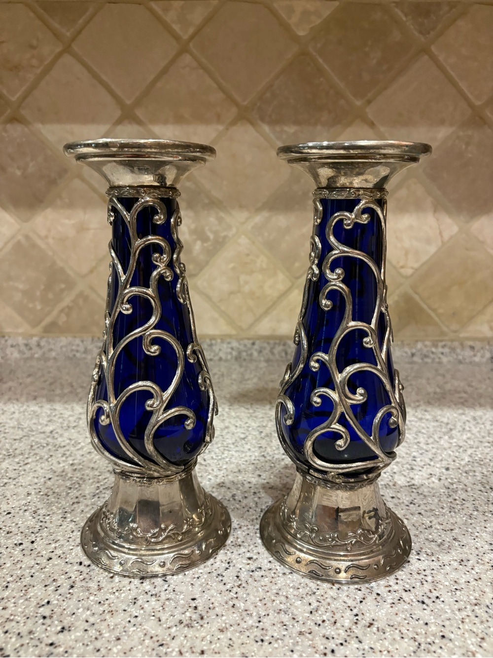 Vintage Cobalt Blue Candle Holders